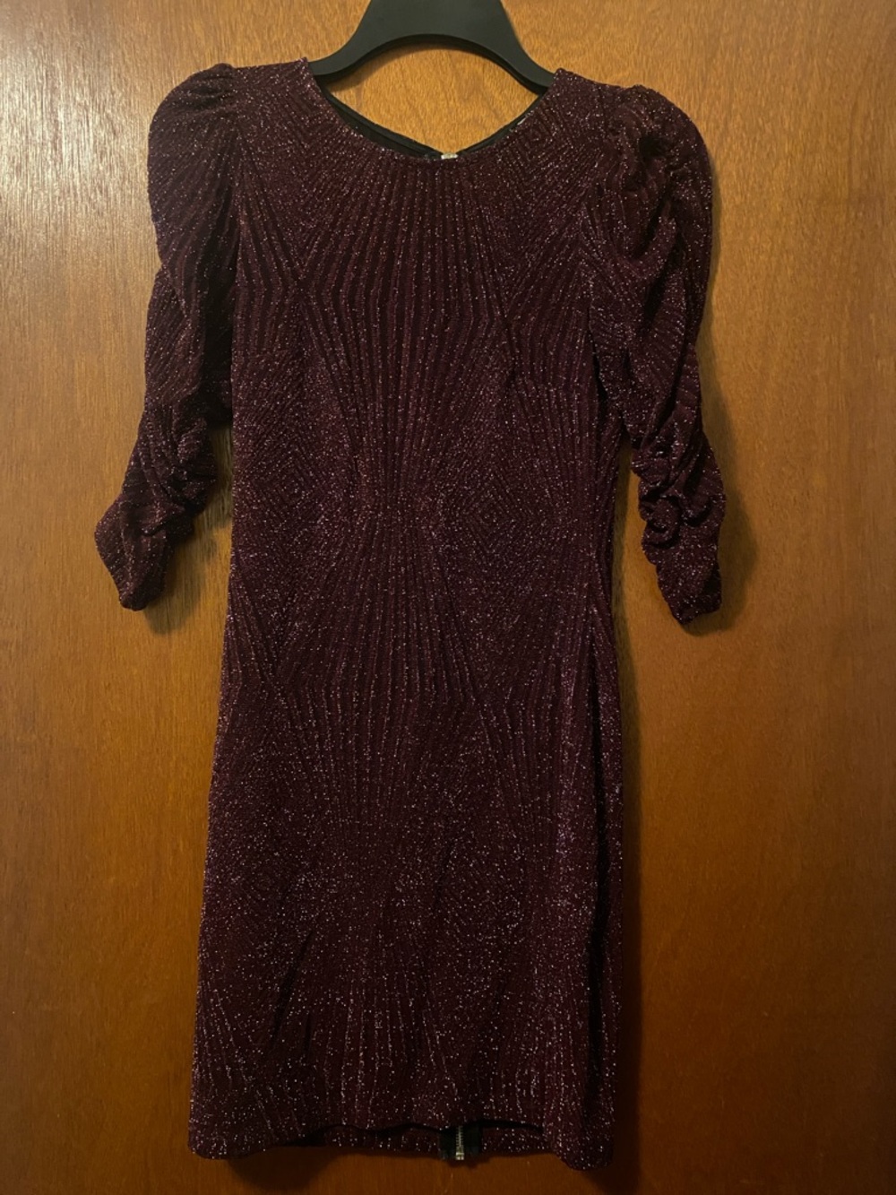 Speechless Medium Junior Elegant Burgundy Sparkle Puff-Sleeve Dress